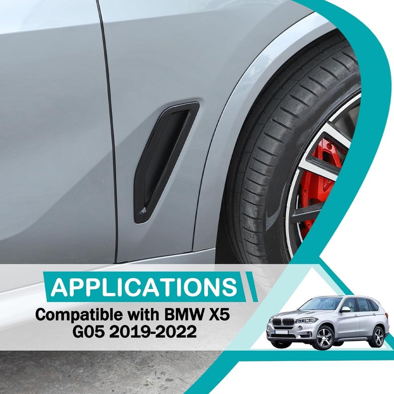 Hudiriy Front Side Fender Vent Decoration Trim Compatible with BMW X5 G05 2019-2022 Spoiler Body Decoration Cover, Air Flow Intake Hole Grille Exterior Accessories (Piano Black) - Image 3